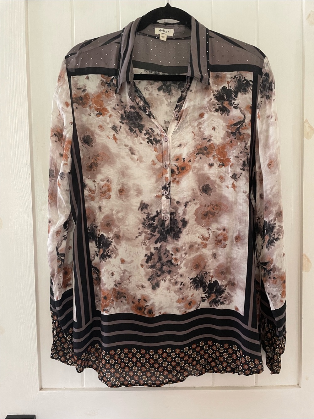 Dylan Women’s Top Blouse 1/2 Botton Down Shirt Tunic Floral Boho Size M